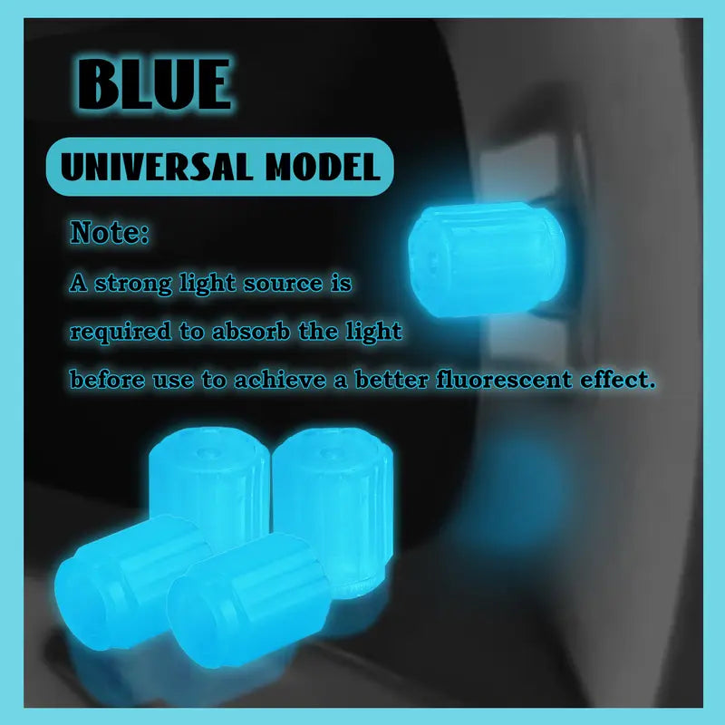 Glow-in-the-Dark Tire Valve Cap Set – Universal Waterproof Air Stem Covers for Cars & Bikes