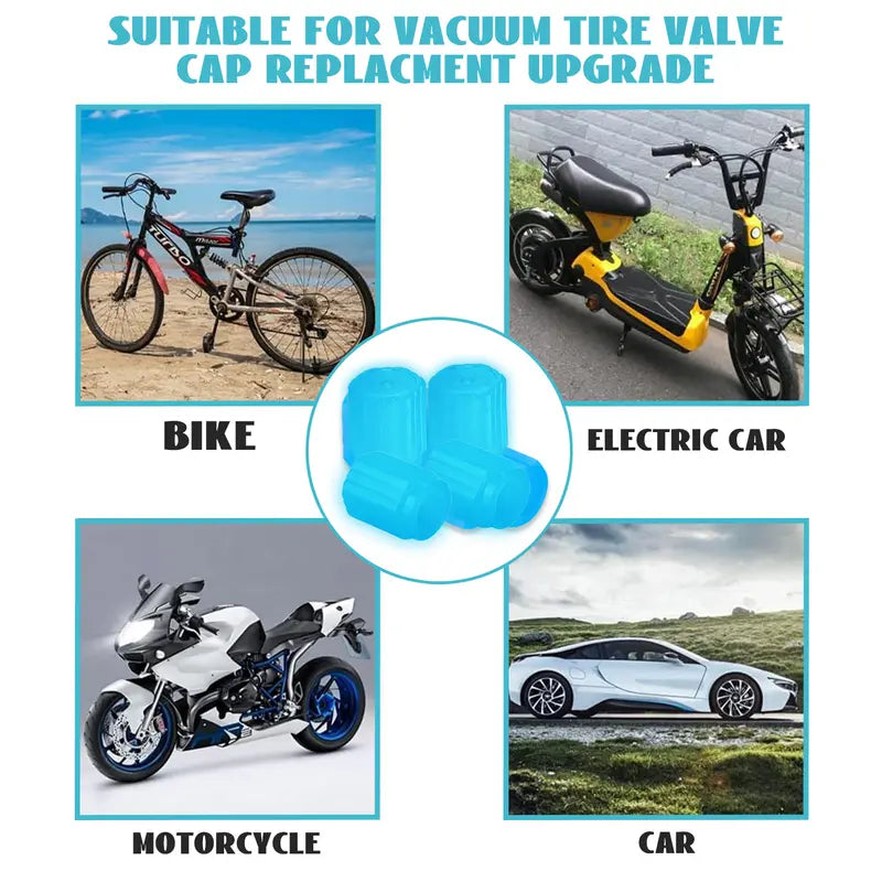 Glow-in-the-Dark Tire Valve Cap Set – Universal Waterproof Air Stem Covers for Cars & Bikes